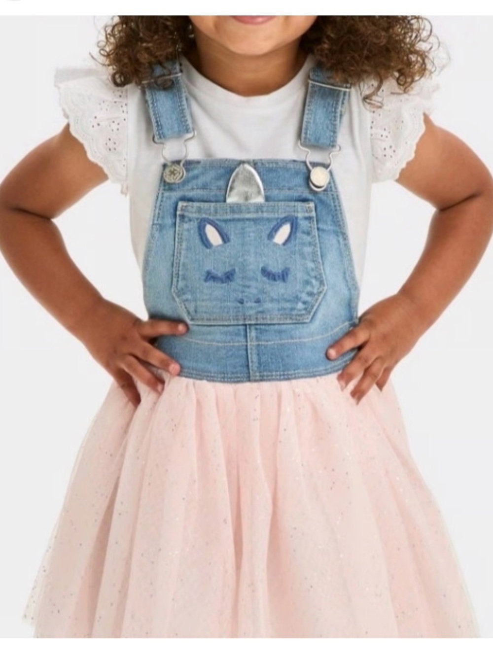 OshKosh B'gosh Denim Unicorn Overall Dress with Pink Tulle Skirt Girl’s Size 2T